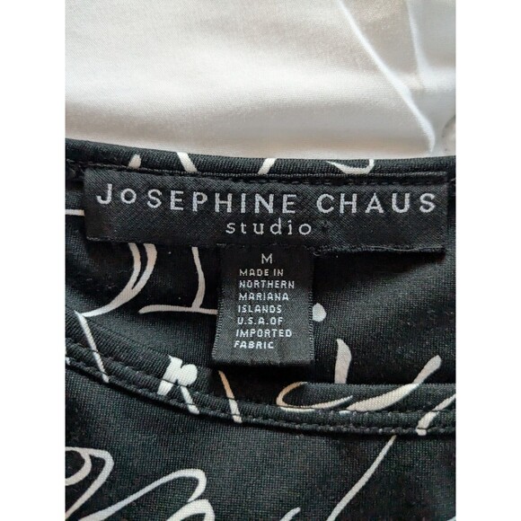 Josephine Chaus Studio Top Womens M Blouse Black White Script Graffiti Pullover - Picture 3 of 12